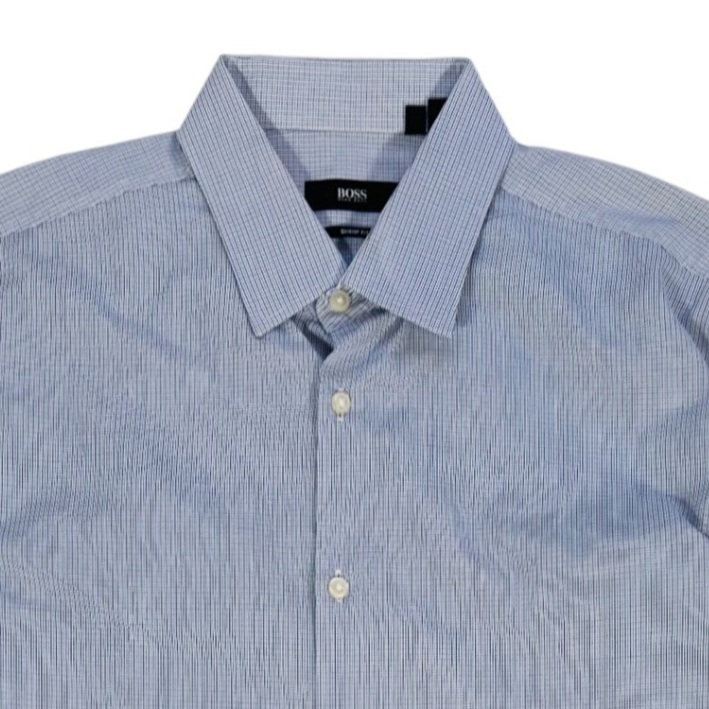 Hugo Boss Sharp Fit Blue Micro Check Dress Shirt Men's 16 34/35 Marlow Cotton
